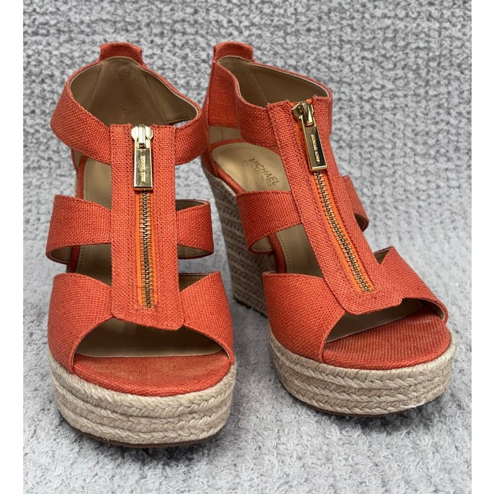 Michael Kors Orange Berkley Espadrille Wedge Sandal Size 7M #77713